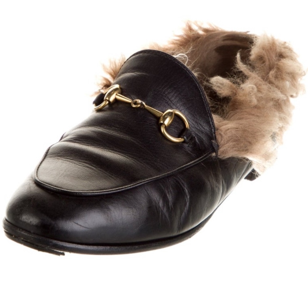 Gucci Horsebit Leather and Fur Mule Ballet Loafers - size 36.5